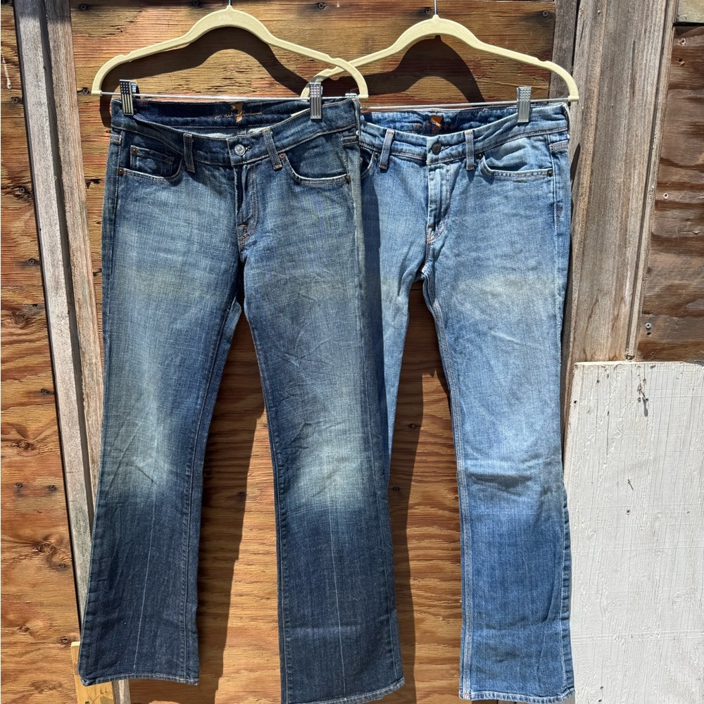 7 For All Mankind Women's Boot Cut Jeans - Dark and Light Blue